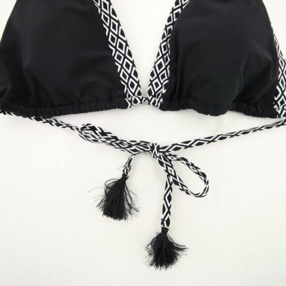 Lands End Black White Pattern Bikini Top Tassel NEW Size Large (14-16) - Picture 4 of 6